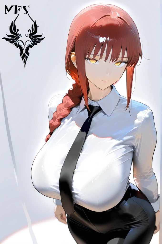 Masterpiece, best quality, beautiful girl, beautiful face, ponytail, multi-colored hair, adult, calm expression, black suit, white shirt, big breasts,