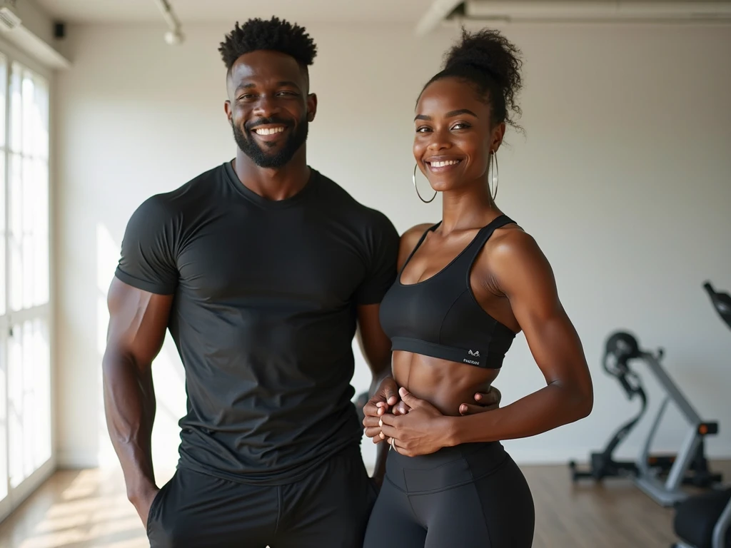 Interracial couple, tall muscular black man and Hot indian girl, brown skin, crop top,tight bike shorts