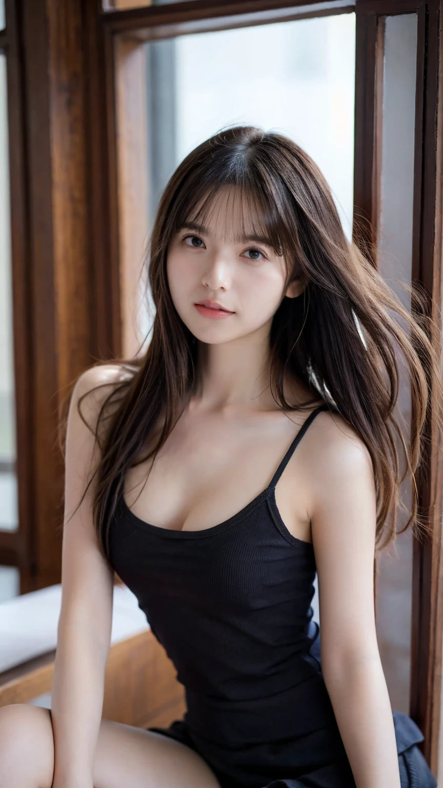 table top, highest quality, figure, super detailed, finely, High resolution, 8k wallpaper, 完璧なダイナミックな構figure, beautiful and fine eyes, natural lip, Tank top, big breasts, cleavage, whole body, Navel exposed, random sexy pose