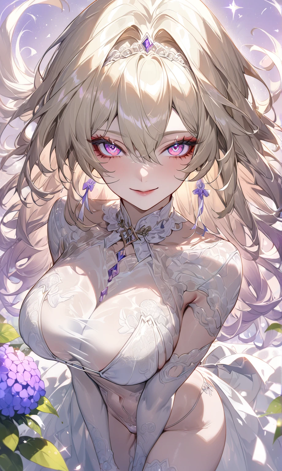 (With the woman in the bottom right of the photo:1.5, In the white garden:1.5), masterpiece, Highest quality, (Highly Detailed CG Unity 8K Wallpaper), (Highest quality), High resolution RAW color art, animation,Sculpture, (Black marble skin), (((Highly detailed elegant))), Magical atmosphere, Detailed skin, texture,(Exquisitely crafted, The finer details, Ultra-detailed art), Depth of written boundary, Bokeh, Silky Touch, Hyper Detail, Beautiful Eyes, Elegant face, (Pause), Sparkly Background, Huge breasts:1.4,  (Silver Hair), Pastel Purple, Magical Dress, Magic Hat, Embarrassed face, ivy,  Dramatic Light, Gwegus Art Station pixiv