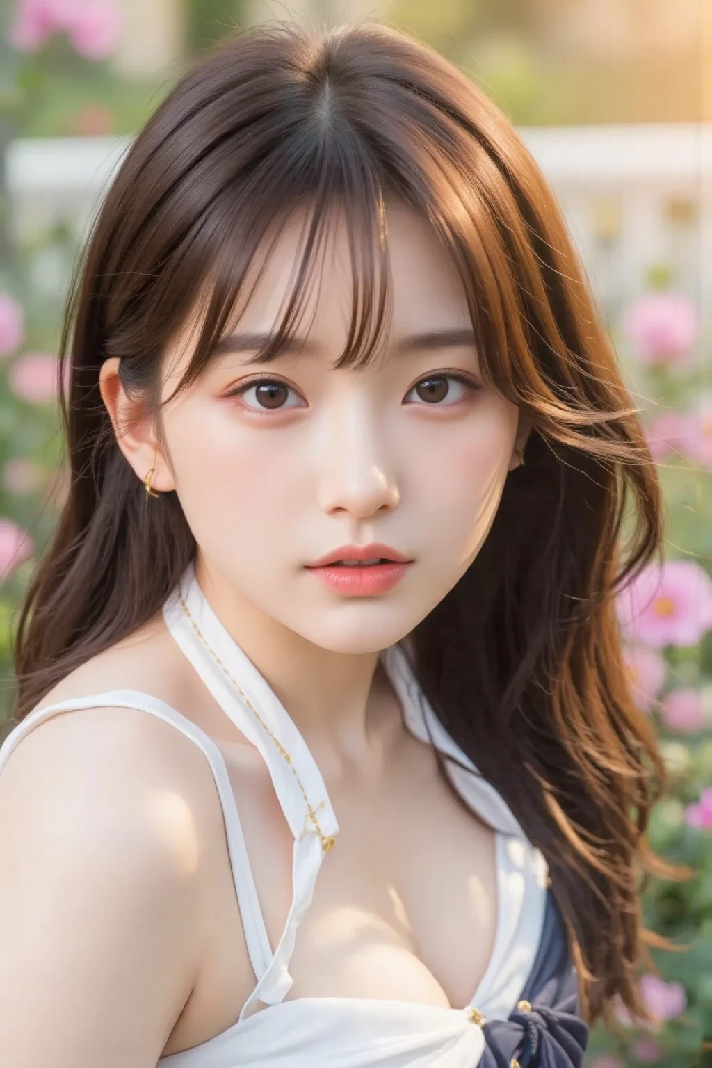 Full body portrait 1人の日本人woman Commemorative photo Beautiful, glowing skin (Incredible detailed image quality:1.5). (Very perfect, finelyて美しい目:1.3). (Amazingly very Realistic and high quality eyes:1.3) (非常にHigh resolutionで高品質な目) ((Extremely sharp focus:1.3)) Social person Very refreshing Very refreshing気分 Chaste (RAW Photos, highest quality,Realistic, Photorealistic,Very delicate and beautiful,Very detailed, finely,Very detailed, High resolution:1.3), Japanese, woman, (22 years old), Audience'perspective, Amazingly beautiful, shiny, straight medium-long hair, Transparent bang, A kind smile Japanese idol face Audience'perspective Draw poses and angles randomly, (cute:1.3) The background is cherry blossoms Depth Front blur