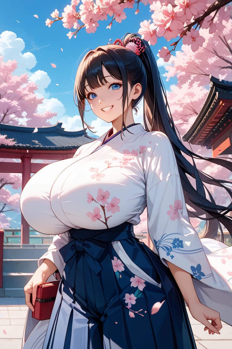 (masterpiece, top quality, super high quality, super high detail, beautiful hair, beautiful eyes, perfect face), Japanese festival scene, crowded fair, short twintails hair, black hair, very baby face, droopy eyes, heterochromia, pink eye, orange eye, very huge breasts, 145cm tall girl with bandages around her breasts. bandage wrapped around her chest, wearing a Japanese kimono patterned jacket over it and a very small, white loincloth.