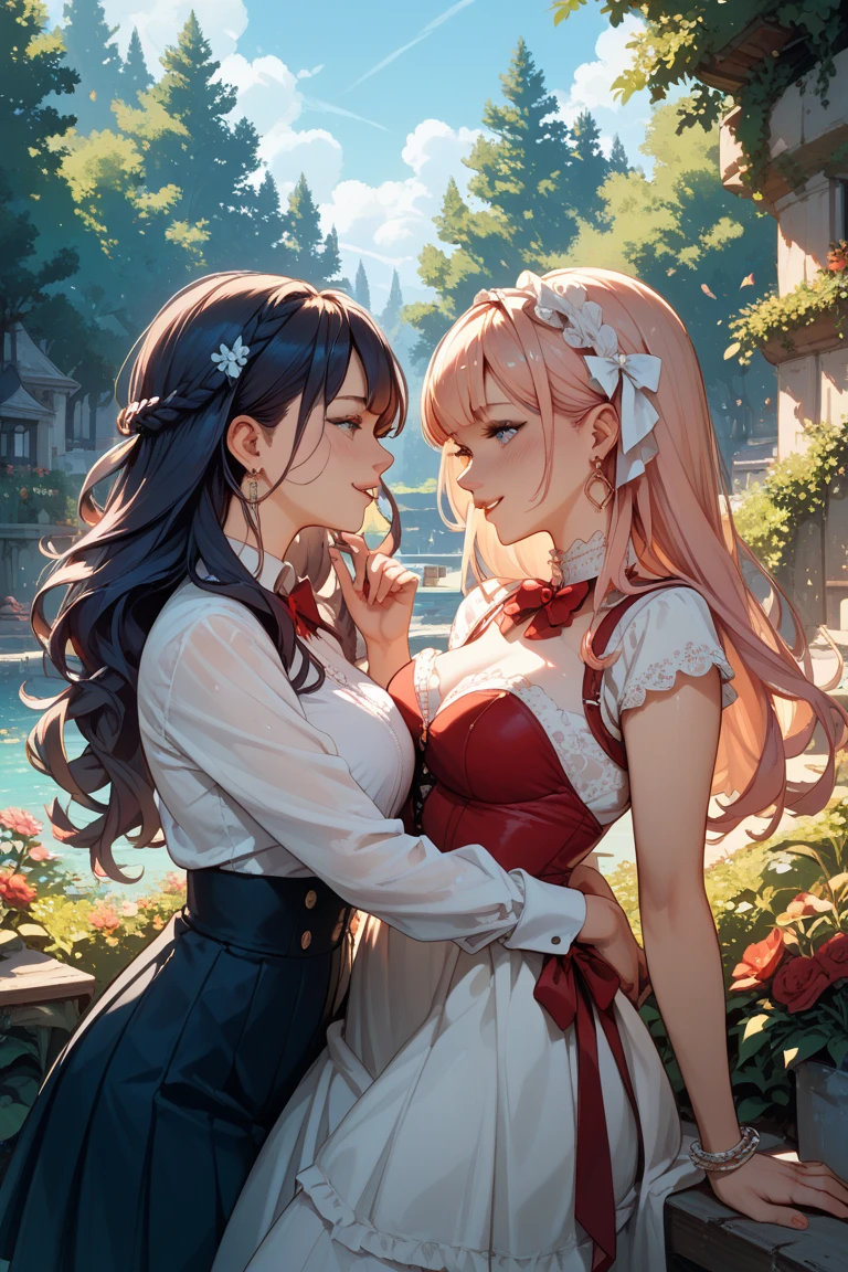 Two maids、Crawl、Licking shoes、Looks happy、Disheveled Hair、Long Hair、