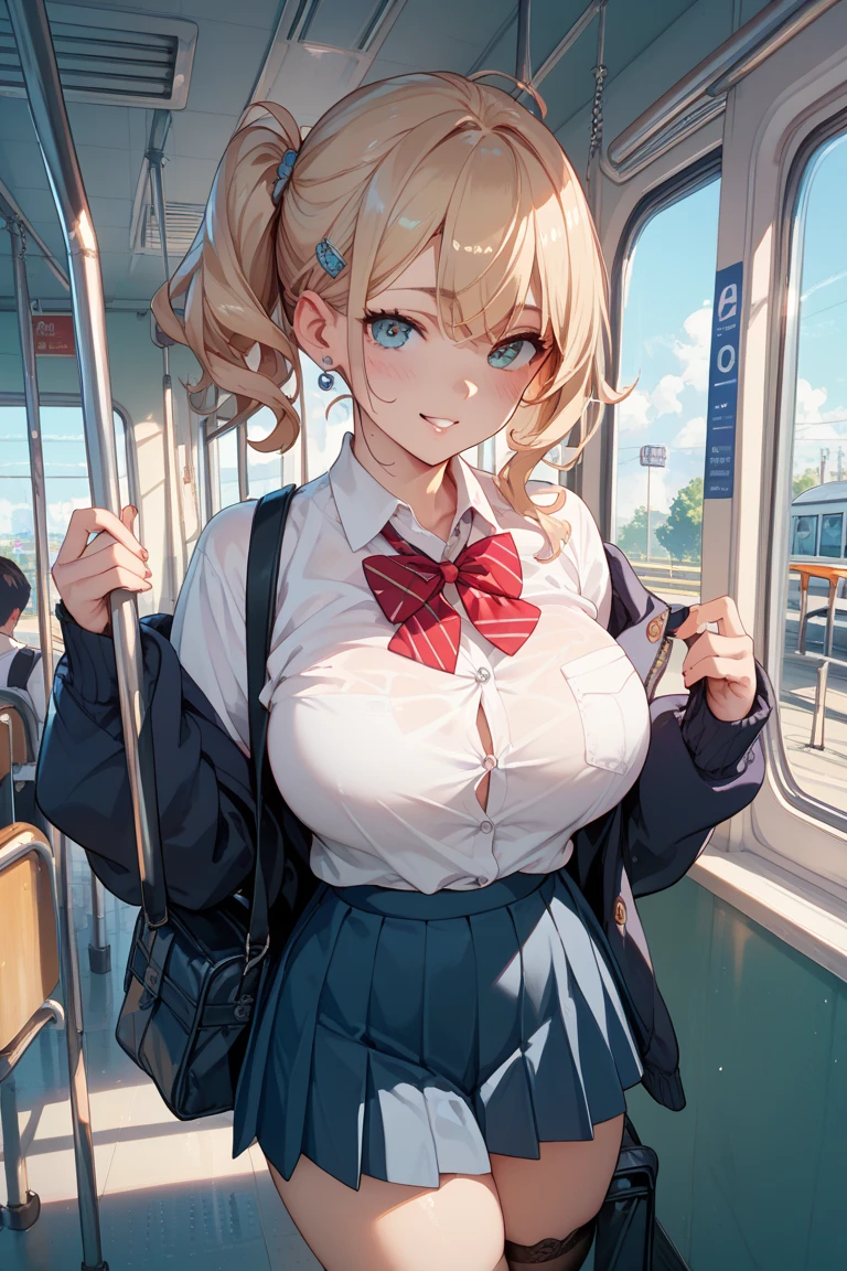nsfw:1.5, Top quality, ultra high resolution, , (top quality, high resolution, 4K, detailed lighting, shaders, perfect anatomy, perfect proportions), eye of the beholder, (masterpiece, top quality) (top quality, 4K, 8K, high resolution, masterpiece: 1.2), highly detailed, (masterpiece: 1.3, top quality, ultra high resolution, ultra detailed), (top quality: 1.2), perfect eyes, perfect face, (top quality, 4K, 8K, high resolution, masterpiece: 1.2), highly detailed, (top quality, 4K, 8K, high resolution, masterpiece: 1.5), masterpiece, top quality, ultra detailed, top quality, high resolution, 32K CG, very delicate and beautiful, illustration, high resolution, sharp focus, very beautiful and detailed anime face, very detailed eyes, ((masterpiece)), ((best quality)), (super detailed), ((cute)), cute, ((very detailed)), 4K, (8K), best quality, (best quality, 8K, 32k, masterpiece, super high resolution, very detailed, impressionistic:1.2), blurred background, (two arms) , (two legs), (four fingers and 1 thumb) , one belly button,
(Profile: 1.2). (Looking away: 1.8). (Short-sleeved sailor uniform: 1.6). (School bag: 1.4). (Crowded train platform: 1.4). (Sitting: 1.7). (Skirt off: 1.8). (Dress lifted to reveal large, beautiful breasts: 1.8). (Beautiful face: 1.2). (Neatly trimmed blonde pubic hair: 1.5). (Beautiful blonde hair: 1.4). (Ponytail with red ribbon: 1.3). (White choker: 1.5). (Bangs swept to the side, revealing forehead: 1.6). (Blue-green eyes). (Extremely embarrassed expression: 1.8). (Blushing with embarrassment: 1.6). (Pale skin: 1.4). (Perfect proportions: 1.6). (Small pink nipples: 1.3). (Breasts, nipples and genitals not covered: 1.7). (No panties: 1.5). (Full, beautiful breasts: 1.5). (Perky breasts). (Thin waist). (Slender figure). (Nice butt: 1.1). (Realistic facial expression: 1.4). (Realistic skin: 1.4).