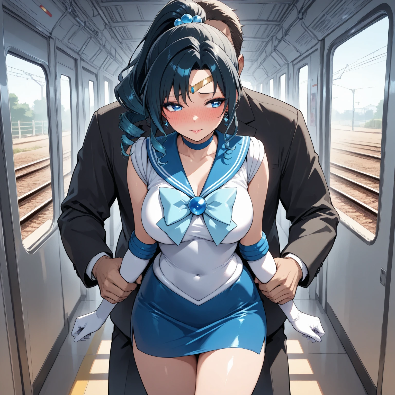 score_9, score_8_up, score_7_up, source_anime, inside school bus, full body view, 1boy, 1girl, mature female, woman wearing Wonder Woman outfit, mother and son, young , mother kneeling in front of son, shorts pulled down, son’s cock in her mouth, blowjob, fellatio, being recorded