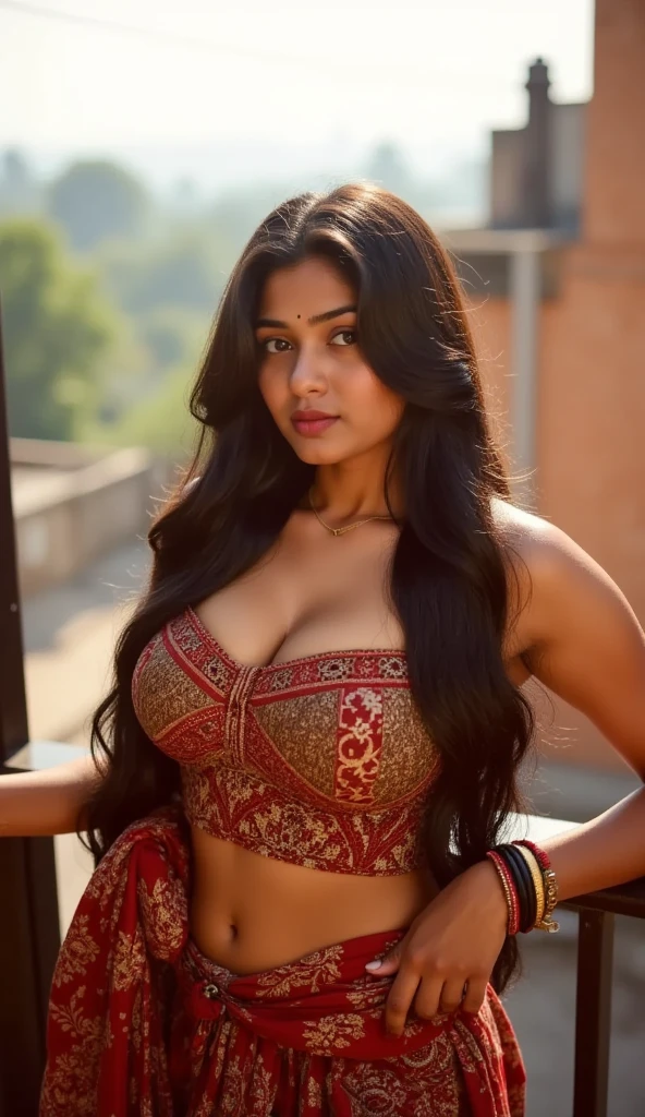 beautiful indian girl, lovely cute face,19 year , solo, beautiful detailed eyes and full body, black hair, bright skin ,wearing bra, big round (dupatta covering her big huge round boobs), a sexy