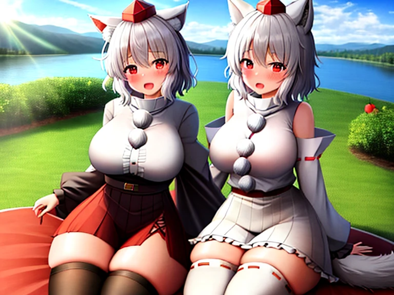 (8K ,Ultra-detailed,Best masterpiece,Nature,perfect work of art,perfect female body),two women,Sister and sister, sisters,rainbow hair,perfect face,(huge tits),neighbor wife,woman hairstyle,elegant wife,delicate and revealing ,pantyhose,long shoot,pretty background,shirt,skirt。,The background of the details,necklace,perfect eyes,,T-shaped small,huge big,naked leg,full body shot,elastic muscles,raised raised raised,Obscenity exposed