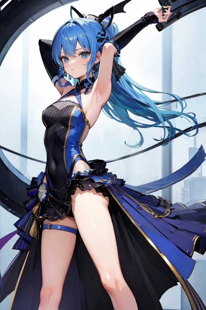 ((2D beautiful girl、top-quality:1.3、Perfect fingers:1.2、perfect anatomia:1.2、Dress perfectly、face perfect:1.1、Beautiful illustration))、(transform sequence)、((cute decorative headbands、Idol costume style leotard)、years、Solio、hime、Fractal Art、baace、(ight long hair))、(Slender and beautiful legs)、big drooping eyes、(full body photographed:1.1、Long Shot Photography)、((1 persons))、outdoor stage under blue sky、Happy smiling face、