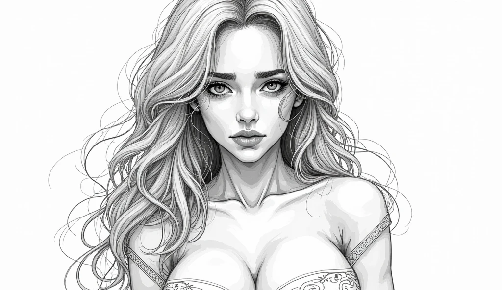 1girl, solo, full body frontal, (gorgeous woman) is a very sexy bimbo, light blue eyes, detailed eyes, topless, massive fake breasts, fake , plastic surgery, boob job, huge breasts, oversized , detailed areola, thick nipples, detailed nipples, cylinder shaped nipples, hourglass body, firm thighs, toned body, firm butt, detailed vagina, butterfly labia, camel toe, full lips, glossy lips, hyper feminine, long blond hair, parted on the side, smooth skin, leather choker with heart shaped pendant, White girl, fully naked, line art,