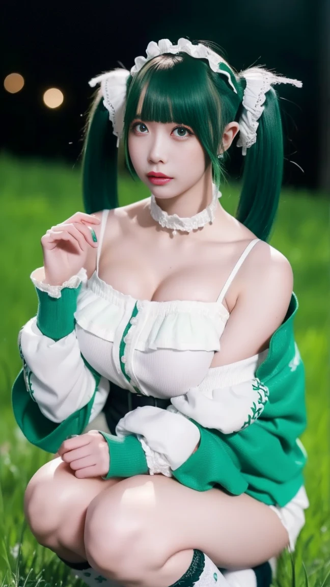 (masterpiece, best quality, extremely detailed 8k, ultra hd, ultra-detailed, highly detailed, highly realistic, photo realistic), (korean, 1girl:1.5), (highly proportional head, 1head:1.5), (beautiful realistic face, detailed realistic face), (high detailed realistic tosca green hair, beautiful realistic hairstyle), (beautiful realistic eyes, high detailed realistic eyes, proportional eyes, high detailed pupils), (high detailed realistic natural eyebrows), (high detailed realistic lips, beautiful realistic lips, pink lipsticks, sexy lips), (high proportional realistic breasts, realistic medium breasts), slender abs, highly detailed skin, full body view, full body shot, hands back,