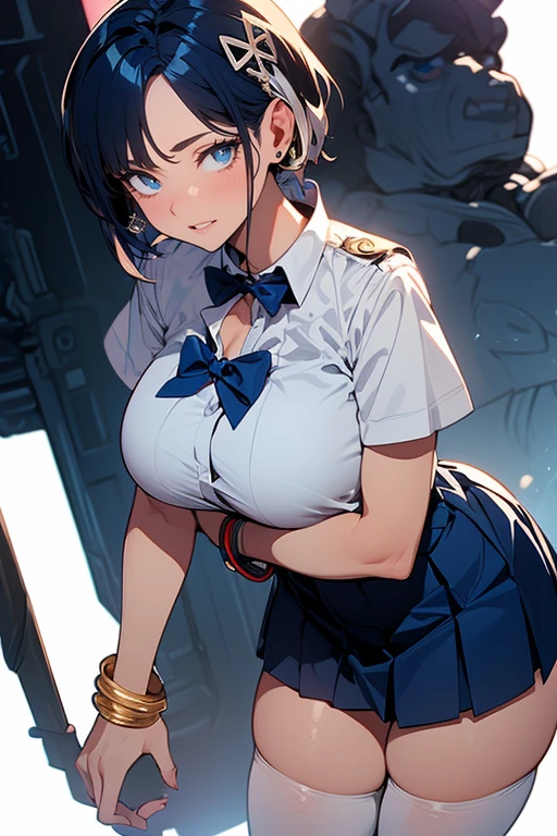 (8k, RAW photo, best quality, masterpiece, soft cinematic lighting, soft color:1.4),(front view:1.7),( POV,looking at viewer:1.7),(detaileds beautiful eyes focus,Close-up beautiful eyes:1.6),(realistic), (dark room,room full of trash background:1.6), (solo, mature woman,19years old,super beautiful face,super detaild beautiful eyes :1.5), {sailor uniform:1.1),(show off nipple:0.5),low-cut miniskirt,sheer :1.3}, (embarrassed,red Cheeks:1.25),bob cut hair, {{slicked back hair}}, white blonde color hair, clean skin, (smaller butt:0.5),(coverd nipple:0.8),(sagging huge long wide heavy breasts:1.5),(under boob:1.8), (thick, curvy:1.35),(1boy,sex,open leg:1.5),(open mouth:1.2),(arms behind back:0.8),(sitting,on side:1.7),