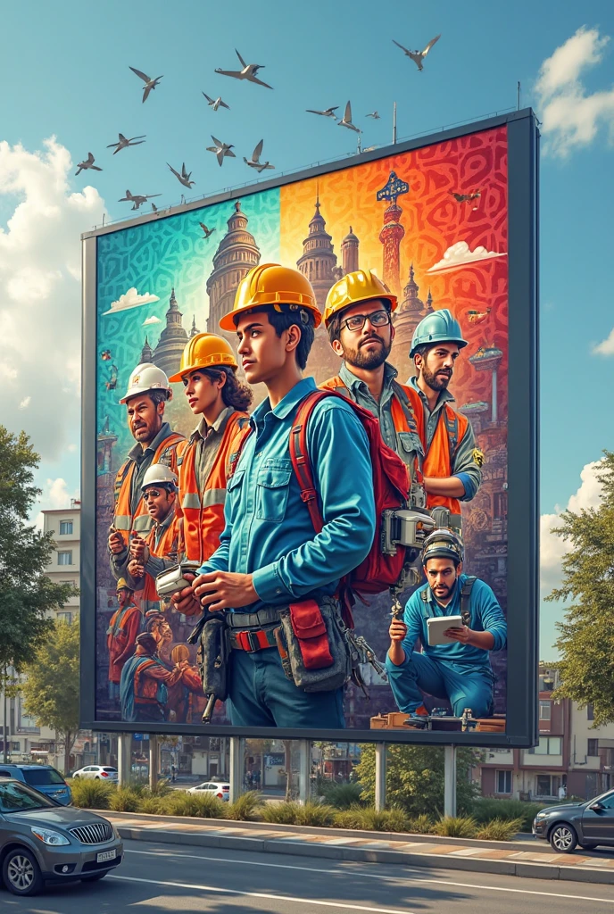 image with symbols representing construction, innovate, To produce, No passado
