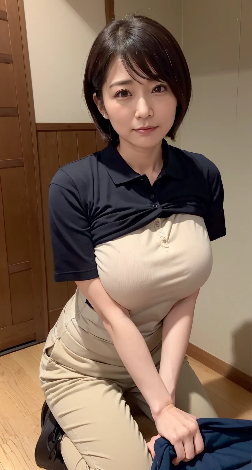 beautiful, Mother-in-law, Japanese, Sensual, Tight T-shirt V-neck, Very good, High waist short knit skirt, In the kitchen, Captivating look