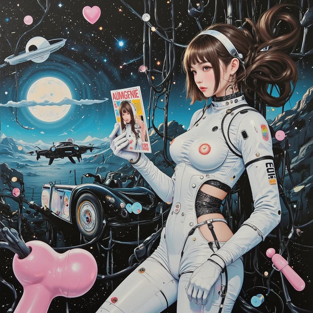 (masterpiece: 1.2, Highest quality), One Girl,, change, slim, Classic space suit, (, Bottomless, Naked Pussy),astronaut, Severe, Spaceship, futuristic, sf, Space Age Design,  watercolor, Bauhaus influence 、Genre painting, Pointillism, masterpiece, textured skin, anatomically correct, award winning、Sex Machine、Cords wrap around the body like tentacles、Surrounded by tentacles with penis-shaped ends、Defeated by Tentacles、Pleasure by Tentacleultiple penises、penis、penis