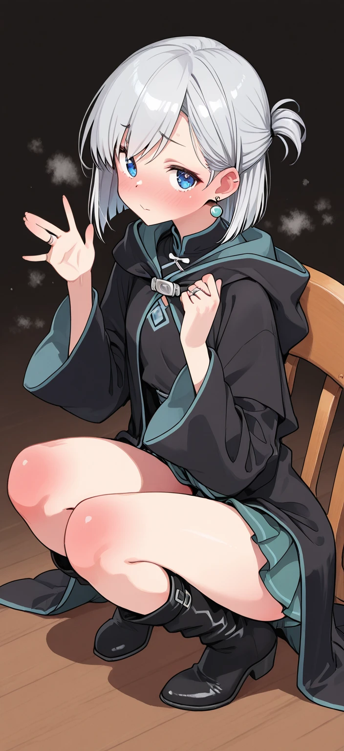 Koishi Komeiji Uniform, only the button on the chest part is undone, glasses, black mask, ahegao, peace, female brat, sex, inserting dick into pussy, , straddling a man