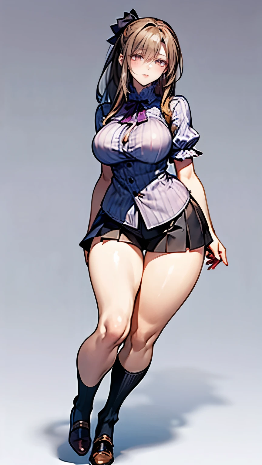 Blue eyes, short white hair, eyepatch,wide hips, big ass, big butt, thick thighs, thigh highs, small breasts, small boobs, looking at viewer, adorable smile, horny eyes, single female, only one female, blushing, blush, shy, skirt, short skirt, panties, thong, bikini top, choker, jack o pose,