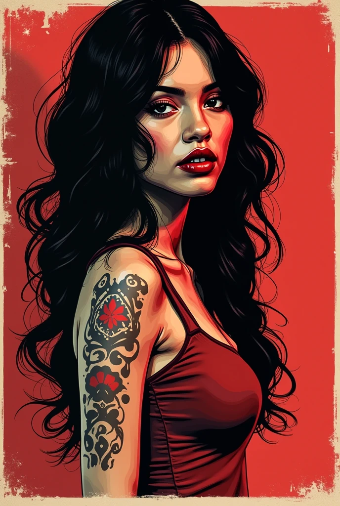 a t-shirt design, a vampire woman in a black dress and red flowers, gothic art, beautiful and scary gothic maiden, dark fantasy style art, vampire, gothic fantasy art, white background.no shadows. vector, t-shirt design.
