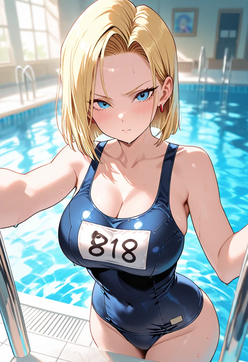 Browsing Caution, highest quality, Best image quality, masterpiece, Very detailed, shape, Android 18,Pool, Slime nest, Slime (substance), Imprisonment, Inhibition, bondage, big Slime, Tentacles, Transparent body, Grab her breasts,Wearing a see-through shirt, See-through hoodie, ((Oily skin)), Wet sheer shirt, The button is off,(Huge breasts), Cleavage , Perfect outfit,Browsing Caution