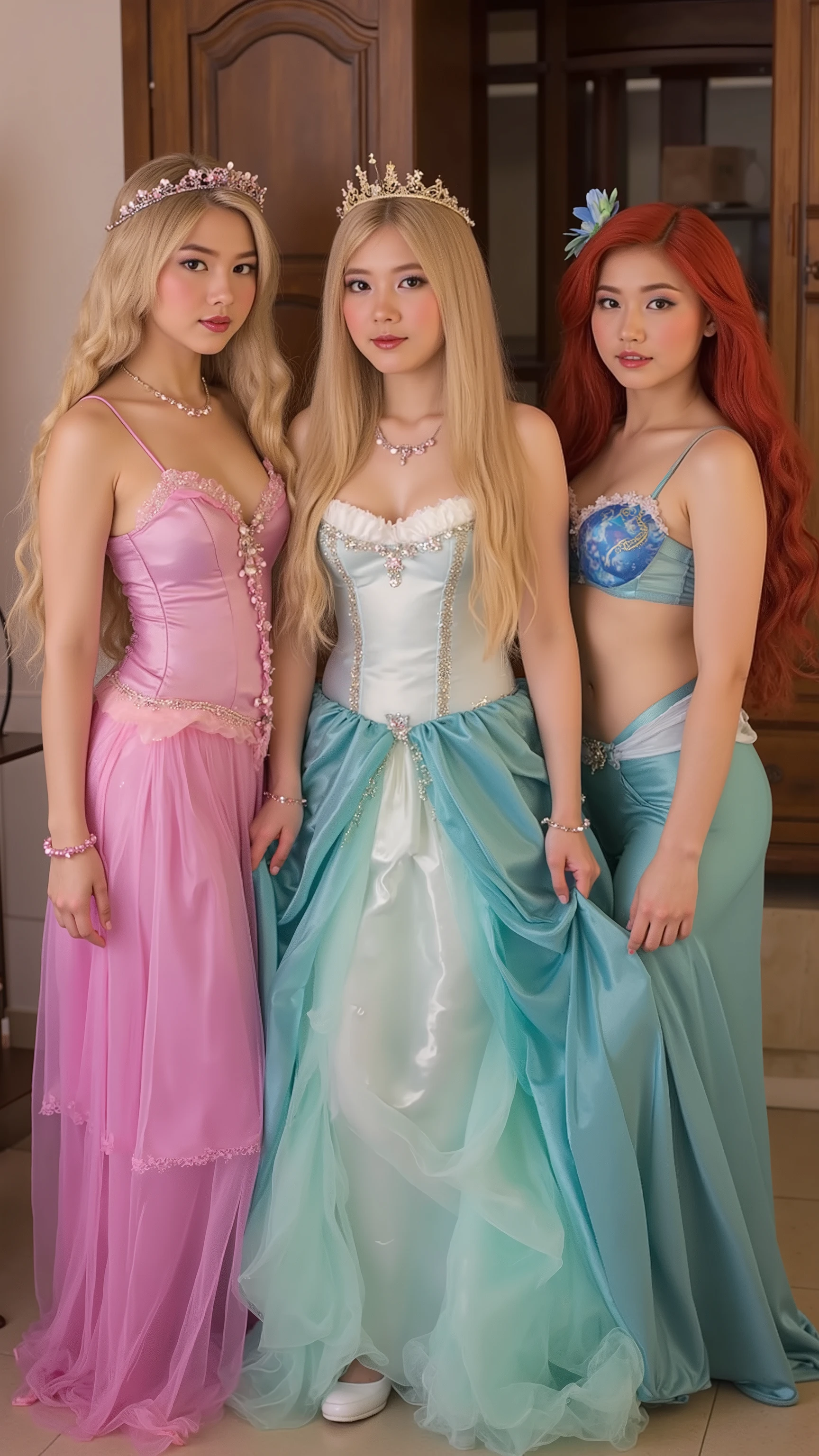 NSFW, 3girls,
Snow White the Prostitute,
Princess Aurora the Prostitute,
Ariel the Prostitute,