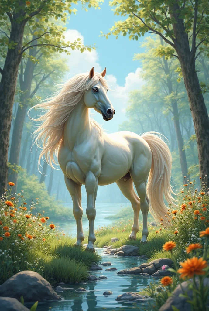 (best quality,4k,8k,highres,masterpiece:1.2),ultra-detailed,realistic:1.37,beautiful detailed eyes,horse,unicorn,mythical creature,peacefully walking in a meadow,illustration,portrait,glowing colors,soft lighting,brush strokes,subtle shadows,dreamlike atmosphere,whimsical,dappled sunlight,curly mane,elegant and graceful,trotting with confidence,sparkling eyes,pure white coat,magical horn,gentle breeze,flowers in bloom,sunlit grass,tranquil setting,enchanted forest,Ancient Greek mythology,ethereal beauty,fantasy-inspired artwork,surreal,mythical realm,serene expression,vibrant details,captivating presence,wisdom in its gaze,majestic creature,harmonious composition,lush greenery,peaceful harmony,enchanted atmosphere.