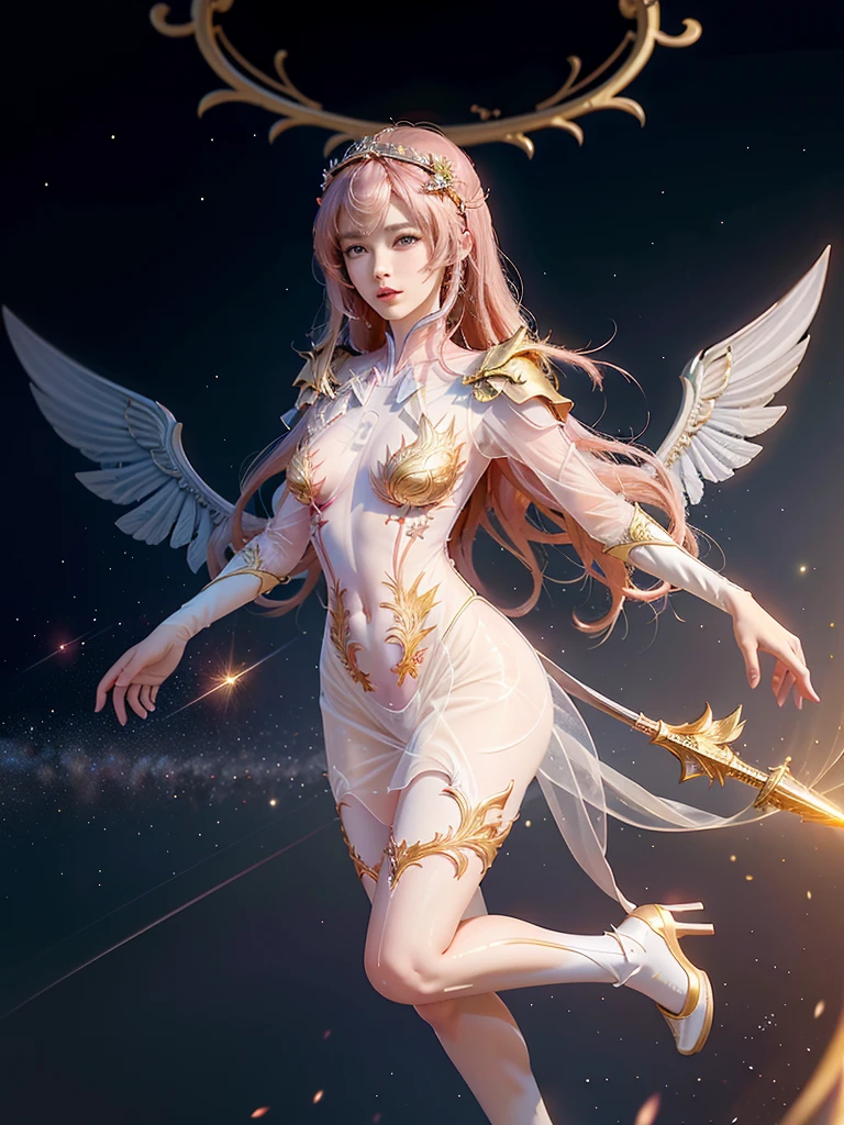 Angel Wielding a Violet flaming sword descending to Planet Earth 