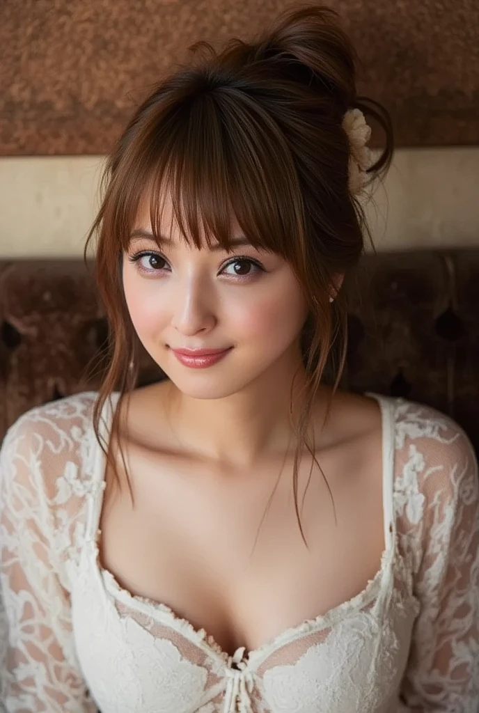(Wedding hall、whole bodyが見える)、(Realistic、Like a photograph、Live Action、8K, Photorealistic, RAW Photos, Best image quality: 1.4), Single-lens reflex camera、RAW Photos, Highest quality, Realistic, Very detailed CG Unity 8K 壁紙, Written boundary depth, Cinematic Light, Lens flare, Ray Tracing, Realistic background、((Wedding dress:1.5、Mermaid Line Dresses、bouquet)、Cleavage:1.37、Big Breasts)、((Ultra-dense skin))、 1 female,Cute Japanese Woman、Japan Bride、((whole body:1.5)、Looking at the audience:1.1、Overflowing with smiles、Random hairstyle:1.2、I like that style、Stylish、Very detailed、Pay attention to the details、Long Hair、Hair Arrangement、Half-up hairstyle、perfect bridal dress、(White skin)、Beautiful legs:1.1、Standing in the garden、Great atmosphere、View from the front、Beautiful background、Detailed background depiction、Detailed portrait、Side view