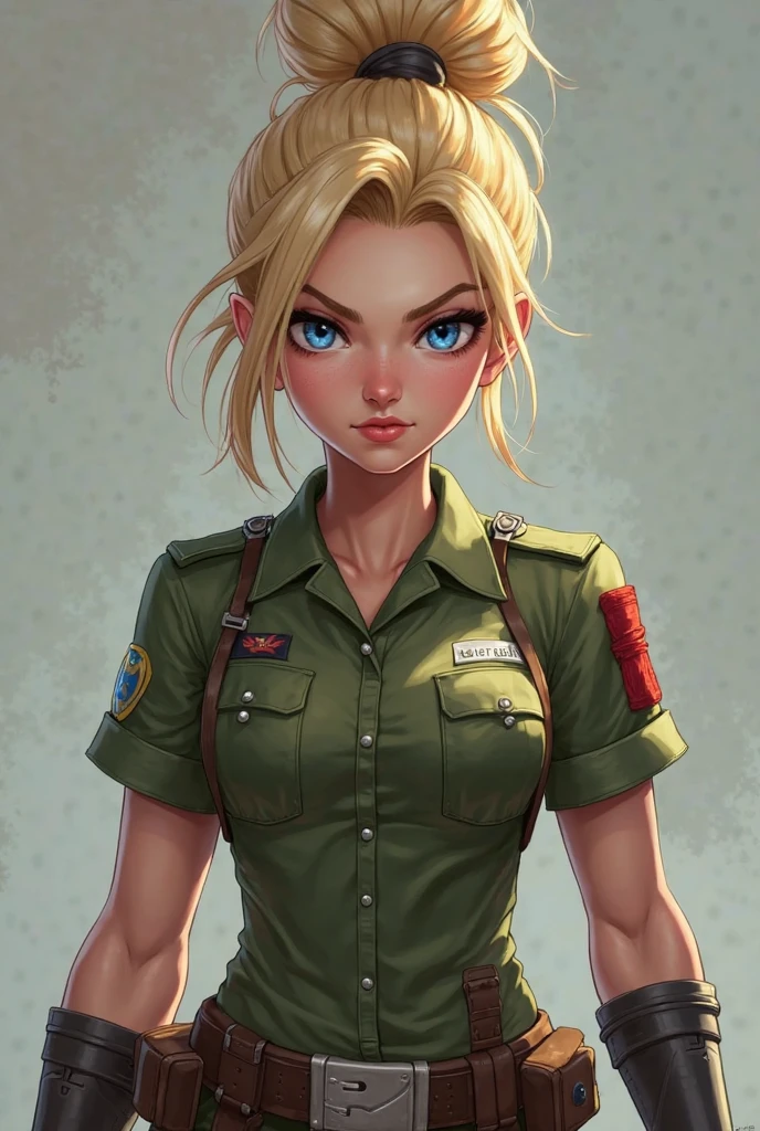 cute brown skinned anime girl with blonde pigtails and military hat
