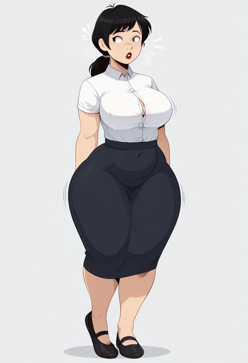 employment,D cup，fit，Black long skirt，Tights，Pants，shirt，Western Metal，Hell Whisperer Style,Lots of pink hearts，background，Fleshy thighs，Height Rendering，Delicate face