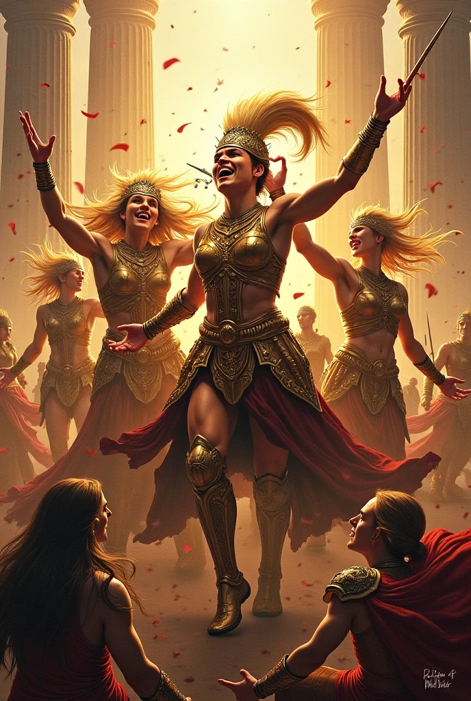 award winning photo, 8k, soft lighting, fantasy, sexy woman warrior, festival, dancing, tavern, fun, happy, (laughing at a joke), food, wooden tables, crowd of people, nikon d 850 film stock photograph 4 kodak portra 400 camera f16 lens rich colors hyper realistic lifelike texture dramatic lighting trending on artstation cinestill 800