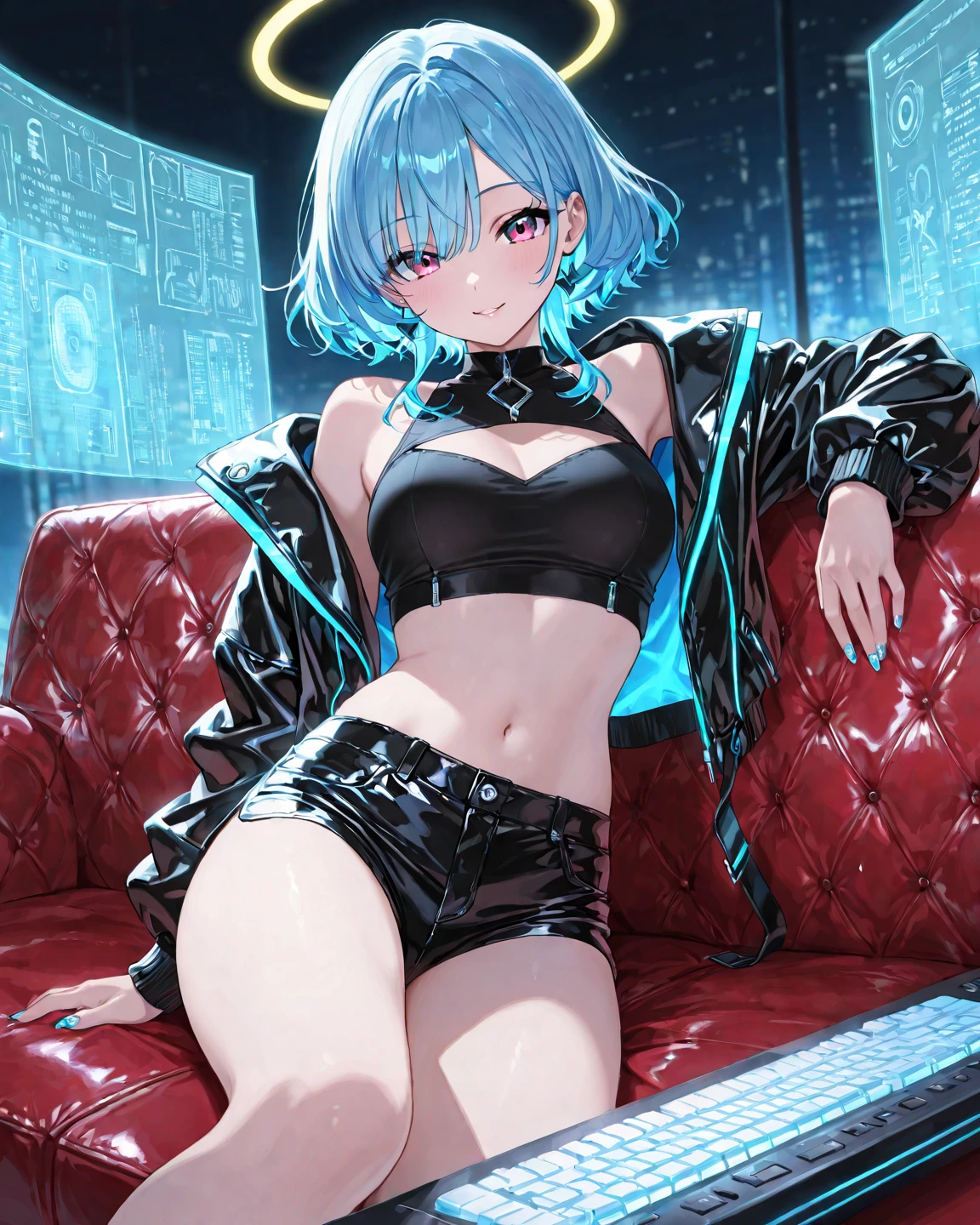tiny lowleg panties, Cyberpunk, woman, Woman, brightly colored clothing shiny clothing, cyberpunk party with neon light display in background, transparent clothing with underwear visible underneath, not safe for work, transparent clothing over underwear, sexy, large breast, clitoris, clitoris peek, clitoris slip, neon colored hair, hair gelled up, large , micro lowleg panties, visible clitoris, might have spikey hair, spread legs