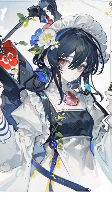 Lineart forte, detalhado, cabelo preto degrade vermelho