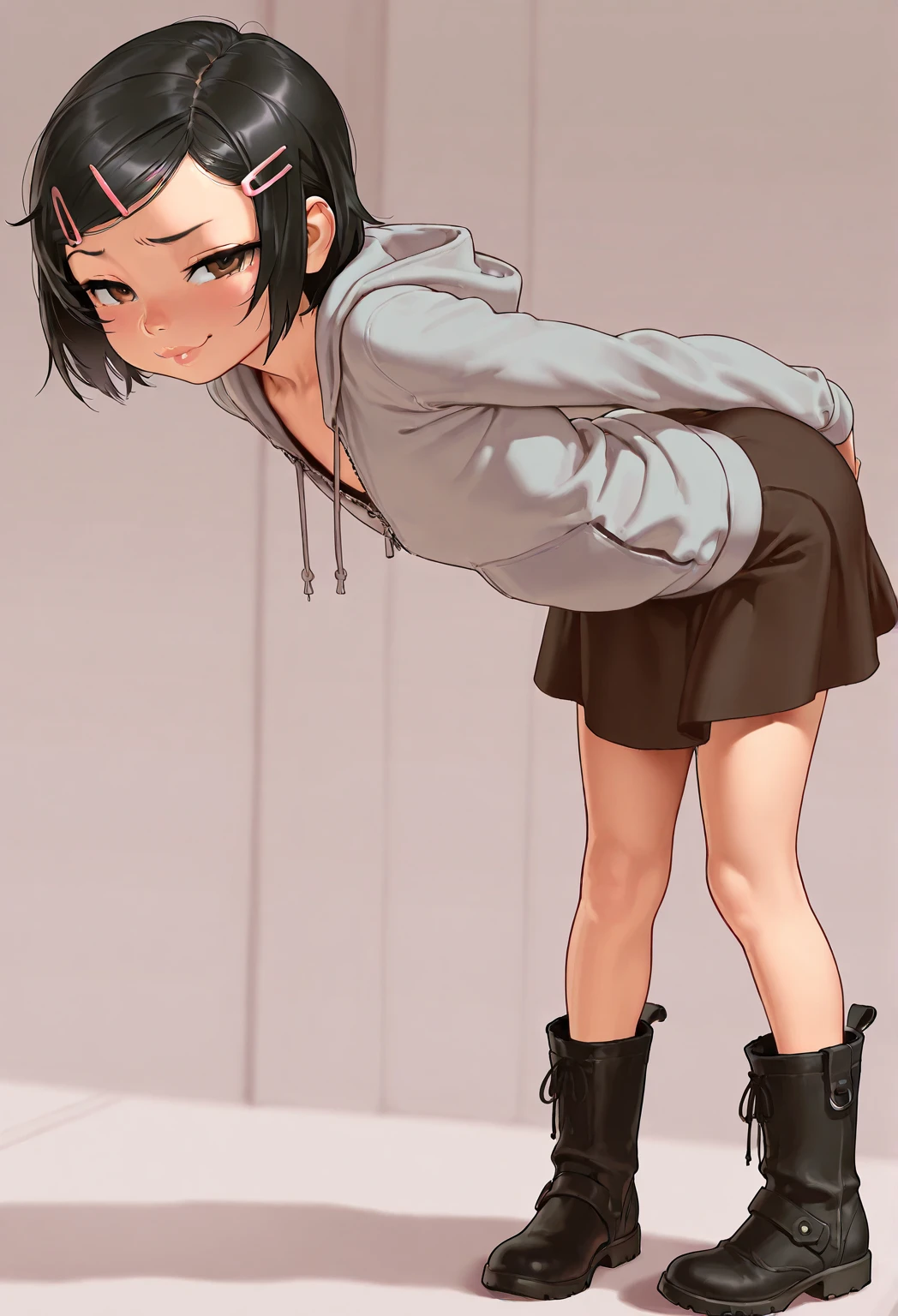 Cute girl,black hair pulled up, black clothes, full body,boy, a young girl, Bangs up, hair standing up, Combat stance, Fighting stance, Hand drawing is better, sexy body, Better eye drawing, finer details, high quality, sexy,