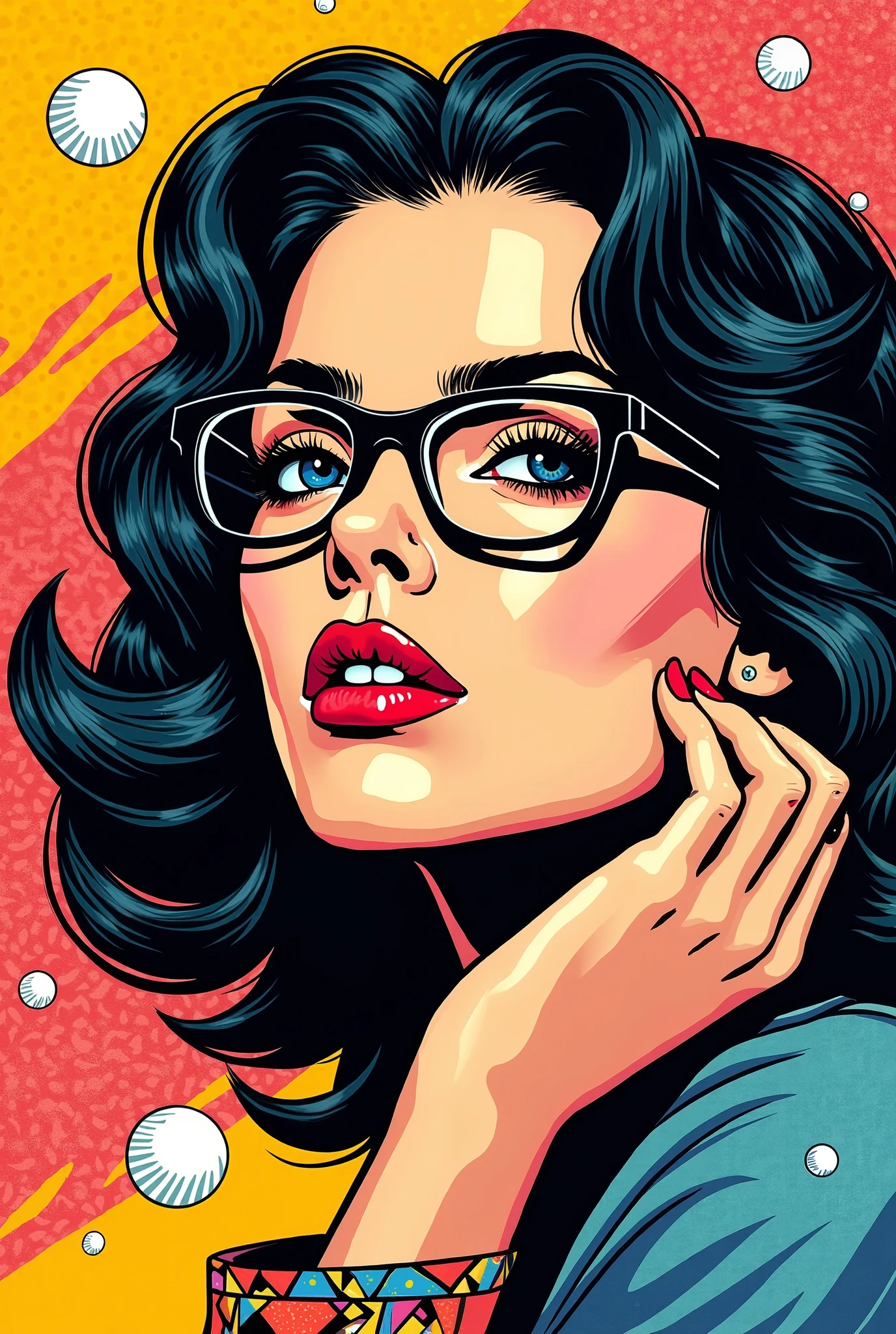 A close up of a woman with glasses on a yellow background - SeaArt AI