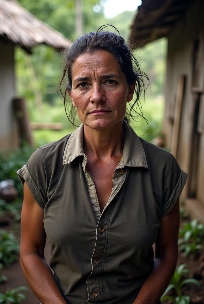 Brown indian mom with black indian leggings and sweaty from work