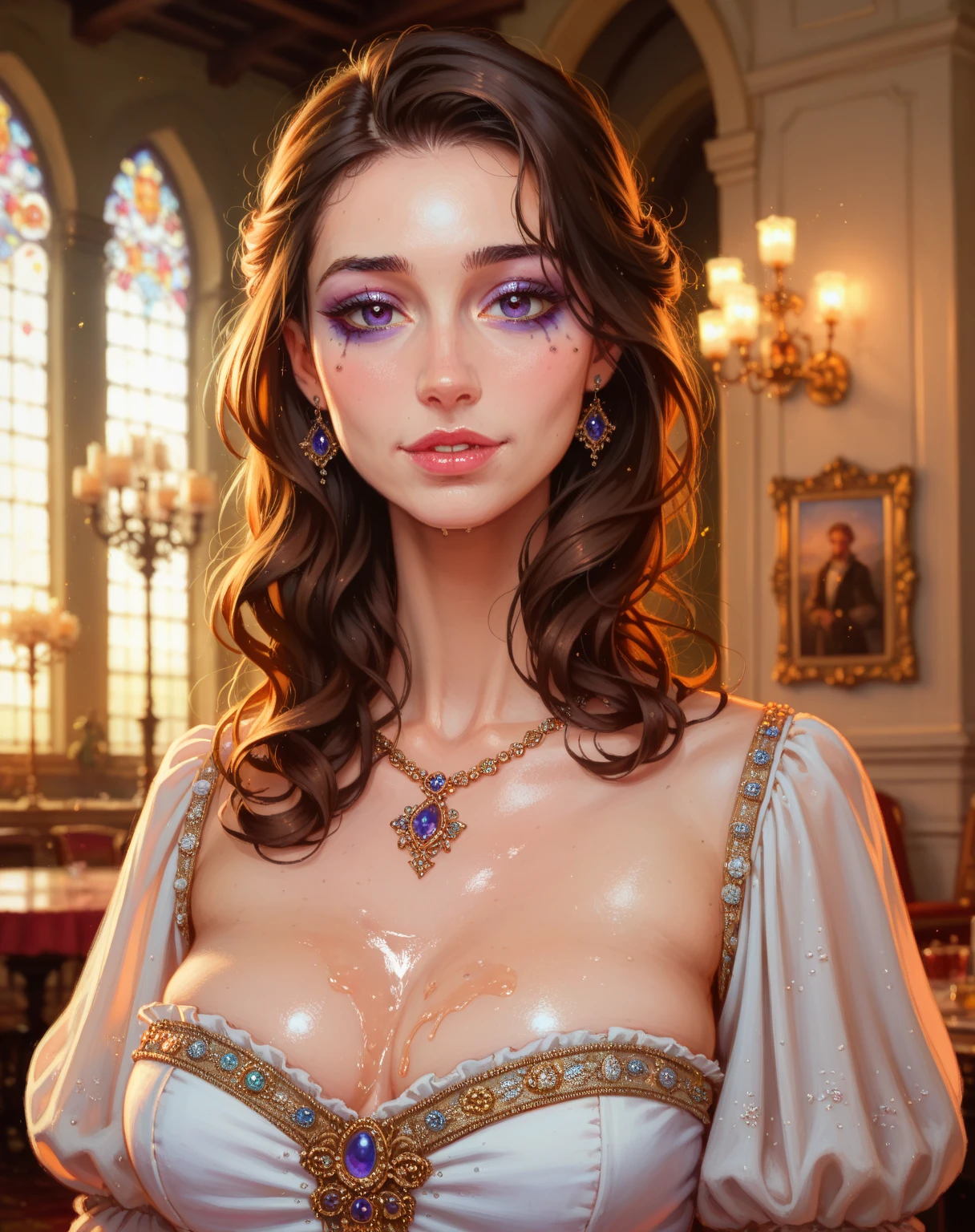 The breasts of the beauty hold the man's hand in the middle，The action is intimate