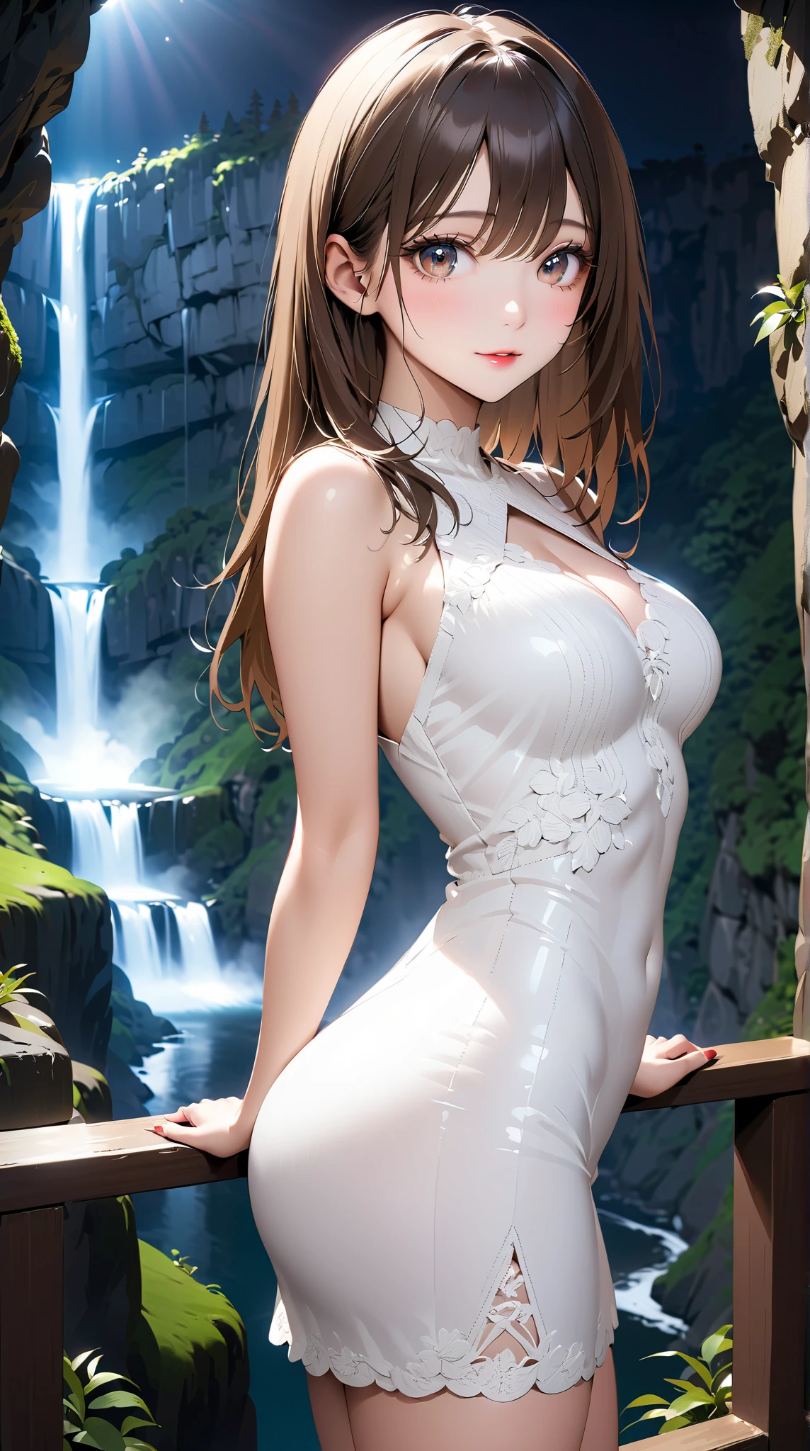 8K quality、High resolution、Realistic skin texture、High resolutionの瞳、woman、Wrap a bath towel around your body、Off the shoulder、Princess Hair、thin、リアルなwoman器、Small breasts、thin脚、Wet body、Reader model、Slender model figure、Bold Pose、Shooting from below、hot spring