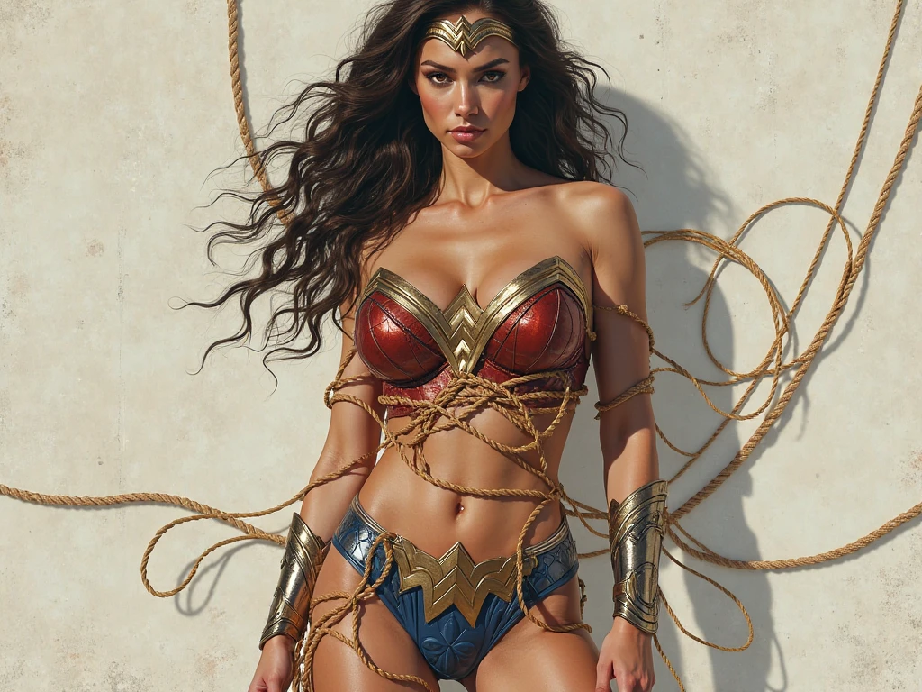 18yo,(wonder woman :1.1),((ripped costume:1.5)),scarred face,large breasts, erected nipples,cleavage of the breast,masterpiece, best quality,8k, abstract, psychedelic, neon, (honeycomb pattern), (creative:1.3), fantasy,nsfw,cameltoe,show off groin,ass focus,spread legs,from below,On the roof of a high-rise building,the morning sun,wet pussy,spread pussy,((Crying face:1.3)),from below,(muscular legs:1.3),(cum:1.2),((Shibari, arms behind back:1.4)), ((hands on back)), ((amarrada com cordas)), ((hands tied back)), ((rope restraint)),metal collar,(sitting:1.2),((ass)),(from behind:1.2),metal collar