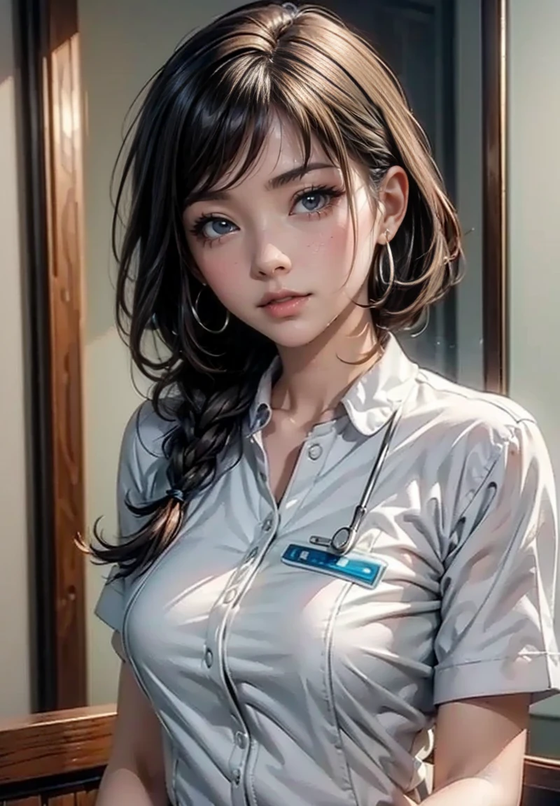 Super high quality, 8K, upper body, don't leak fingers, 1 girl, smile, solo, white skin, office, white shirt