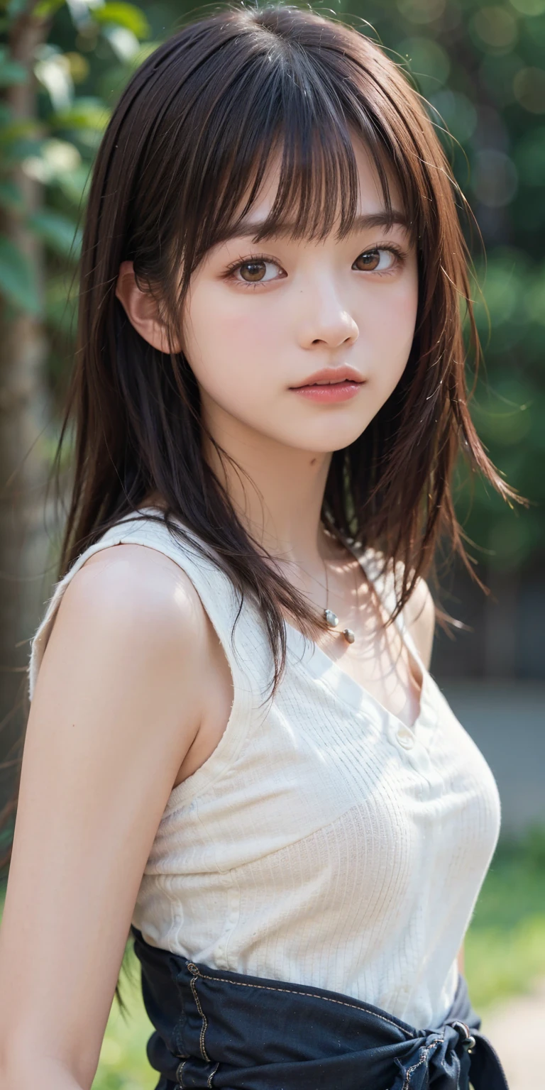 Unclear、petite person、(Long white silk camisole、white  panties)、Outside the field、(Slimed、small tit、flat boobs、small tit)、Photorealsitic、detaileds, Skin Texture, ultra-detailliert、Delicate and sexy collarbone、Super Detailed Face、Detailed lips、A detailed eye、二重まぶた、14 years old girl、Sexual facial expressions、Wet body、Squatting and peeing、Bun hair、She tucked her chest between her arms.、Show cleavage to the camera.、Slouched
