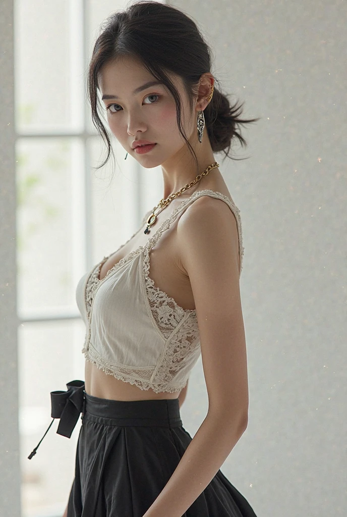 (typography, lettering art:1.2), 
BREAK 
realistic, super photo realistic illustration, highres, ultla detailed, absurdres,
extremely beautiful lady standing, (upper body:1.3),
((light brown colored wavy layered bob:1.2),(aAsymmetrical slanted bangs:1.2)), medium chest,(detailed clear purple eyes), 
BREAK 
(woolen knit sweeter:1.8),
(layered (woolen knit:1.1) bustier:1.8),
(ultra detailed embroidery wrapped around suede (layered medium skirt:1.5):1.5),
(ultra detailed embroidery wide belt with jewelries:1.2),
(ultra detailed  embroidery knee-high boots decorated with jewelries and gems:1.3),
pierce,
BREAK 
(white background:1.2),