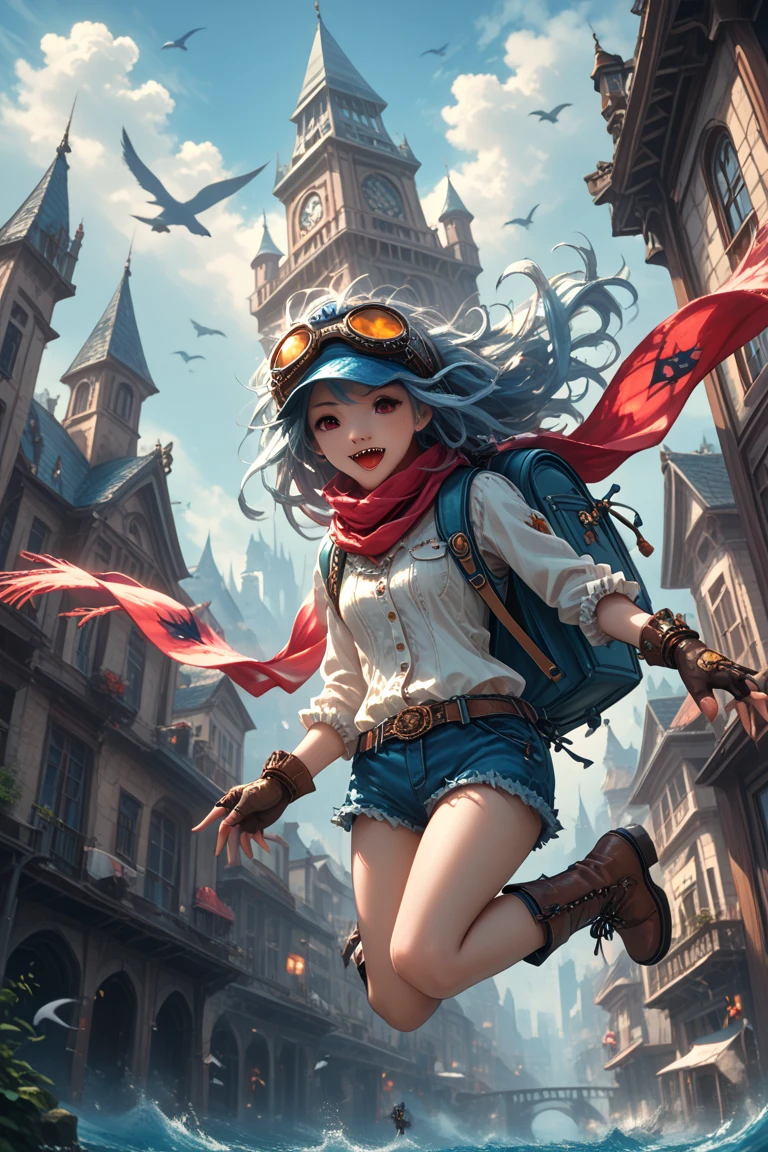 tarot、Fools、Overhead view of the city of war、Explosive inflammation、((Dangerous tightrope walk))、Woman Walking At Height、Fancy clown clothes、Fancy hats、traveller、Luggage、 Looks fun、Singing、Innocence、Creativity、genius、Attention deficit hyperactivity、Tarot cards dancing、