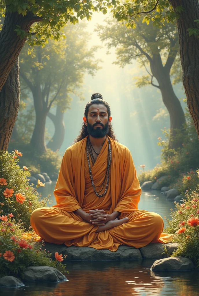 A male Vaishnav devotee holding a tulsi rosary and chartering Name of god bishnu