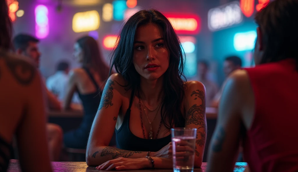 megan fox as nightclub bar servis ,beautiful detailed face,