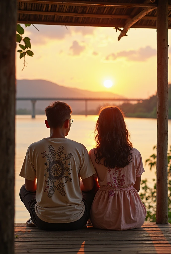 A couple escaping the oppressive darkness of a dystopian world, emerging into a vibrant valley of life and beauty.
