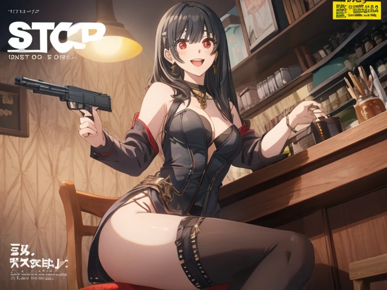 Cartoon picture of a woman in a rabbit costume with a gun, cel shaded anime, anime moe artstyle, ecchi anime style, anime girl in a maid costume, anime girl in black dress, seductive anime girl, kantai collection style, anime barbie in white stockings, full - body!!, marin kitagawa fanart, cel - shaded art style