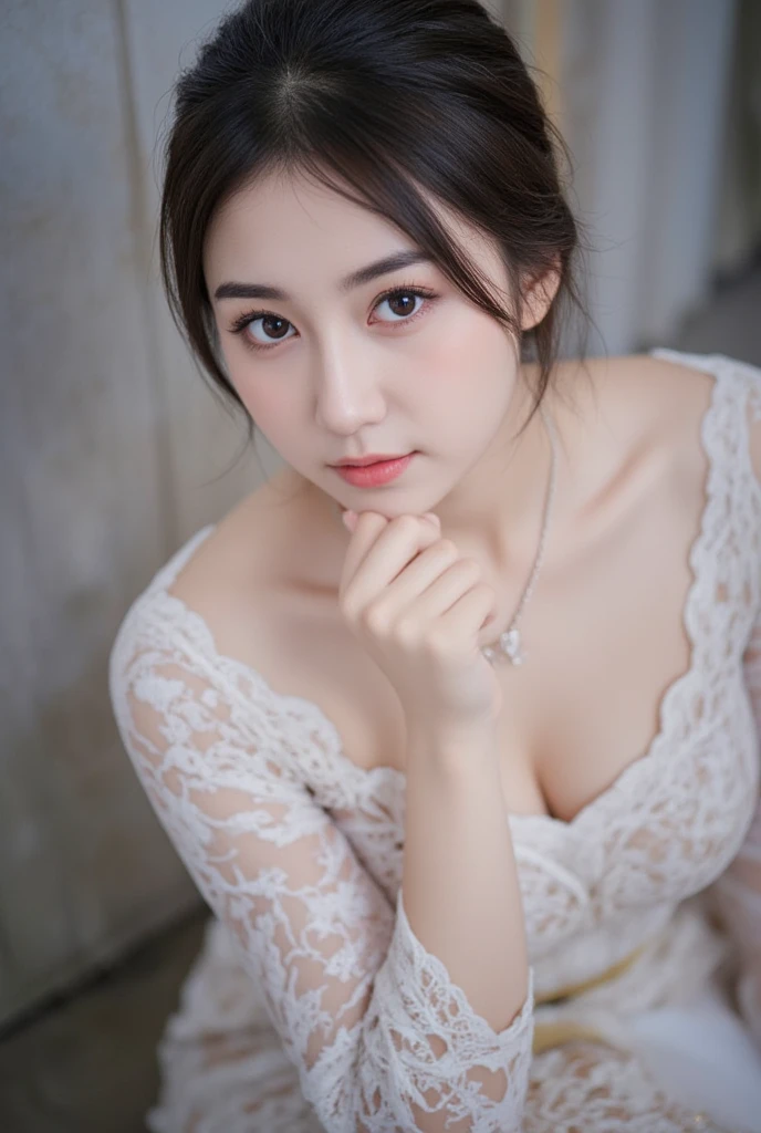1 female, (Wearing a high-quality luxury brand dress,sleeves short,Good texture,Covering the chest:1.6),(RAW photos, best quality), (Practical, photo-Practical:1.4), masterpiece, Very exquisite and beautiful Korean woman, Very detailed, 2k wallpapers, Astonishing, detailed, Very detailed CG unity 8k wallpaper, Very detailed, mackerel, Soft Light, Beautiful and delicate 36-year-old woman, Very detailed eyes and face, Beautiful and delicate nose, Beautiful and delicate eyes,Movie Lighting,(Sitting in a fancy cafe:1.6),Complete anatomy,slim,(Lol:1.4),(Young Girls:1.4),(Look at the audience:1.4),(Front view:2.0),angle, Inspired by Son Ye-jin, ,(:0.8), Light brown short hair, Bokeh shooting, chest covering