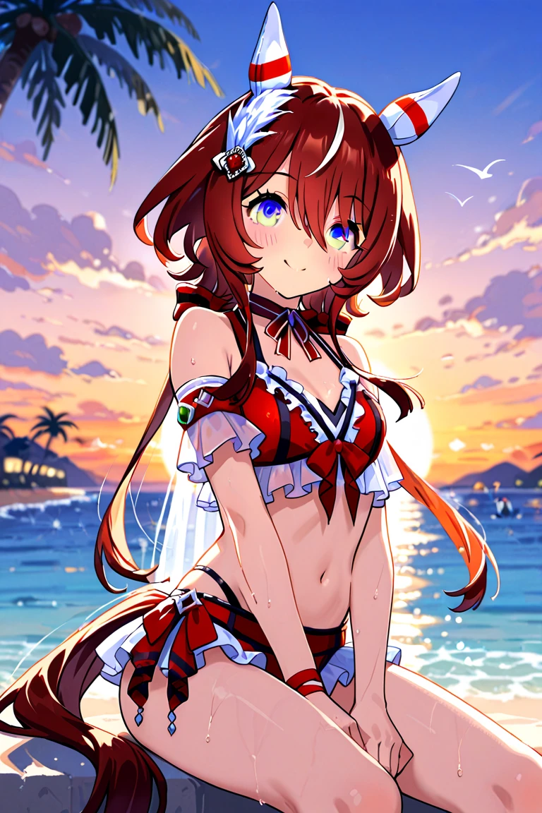 Ruby long pony tail girl ruby eyes ruby bunny ears ruby bunny tail wearing ruby bikini