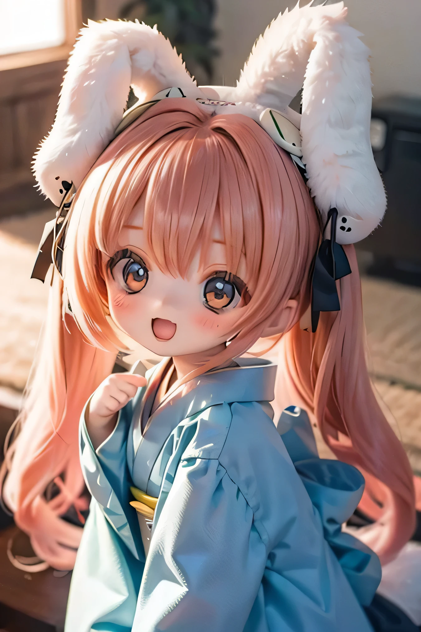 rabbit girl 、 chibi 、 young girl、 kimono Laughter
