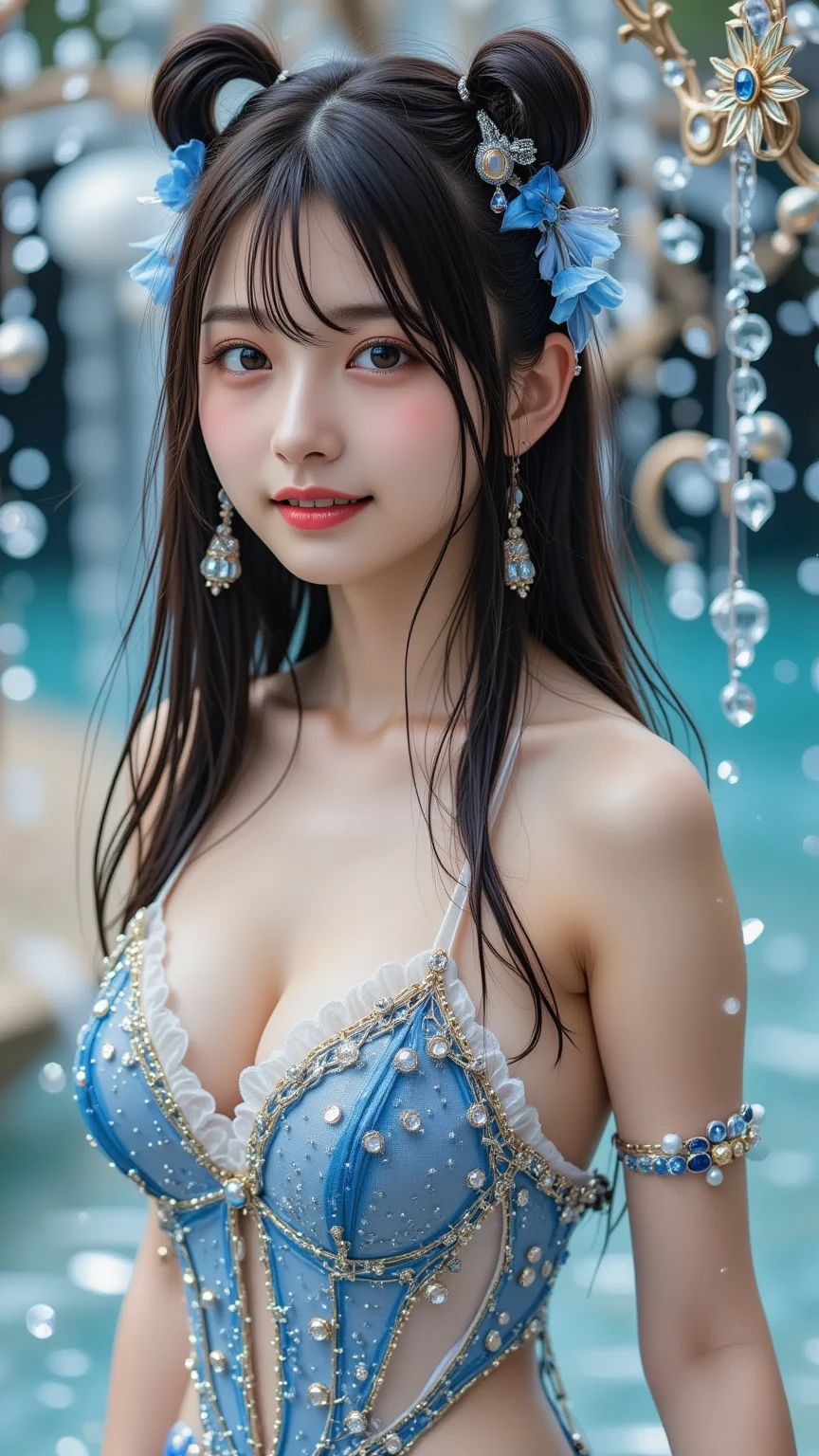 numerous tentacles attached to the girl's chest,,、top-quality、masterpiece、超A high resolution、(真实感:1.4),Spilling milk through the mouth、Crisp focus、Beautiful woman with perfect body shape、a wet body、Highly detailed facial and skin texture、A detailed eye、二重まぶた、(((White liquid dripping from the mouth))))、(((stick between breasts)))(((Drooling))))、