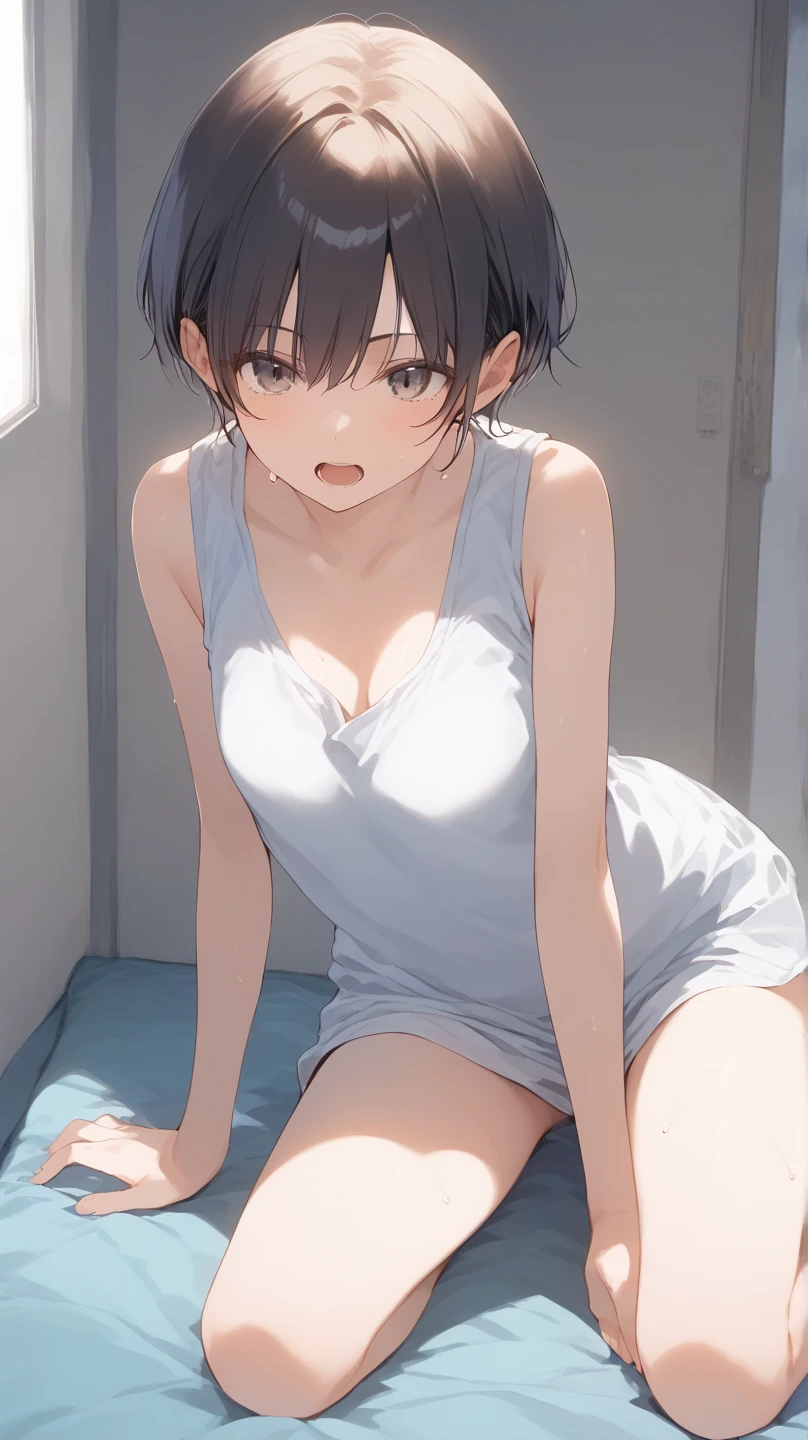nsfw:1.5,(((Perfect Anatomy, Anatomically correct, Very detailedな肌))), 1 girl, Japanese, high School girl, Shiny skin, Observe the audience, ((From below)), Beautiful Hair, Beautiful Face, Beautiful details, (short hair:1.1, Bobcut:1.2), Dark blonde hair:1, blue eyes, Baby Face, Mole under the eye, Beautiful clavicle, Beautiful body, Beautiful breasts, Big Breasts:1.5, Beautiful thighs, Beautiful feet, ((Thin camisole in white、socks, Brown Loafers)), Captivating thighs, ((Embarrassing, Scared, sad, tears, cry, Half-open mouth)), Are standing, (((Leaning forward), Taking off white panties:1.8, Her white panties are pulled down to her knees:1.5、Grabbed her panties、Raise one leg,I'm not wearing anything:1.2、Lower body naked、No underwear、 (Pulling her white panties down to her knees:1.5))), (Beautiful views), summer, School, locker room, 8k, highest quality, Masterpiece:1.2, Very detailed), (Realistic), Beautiful illustrations, Natural light, whole body,Overflowing Sex Fluids:1.5